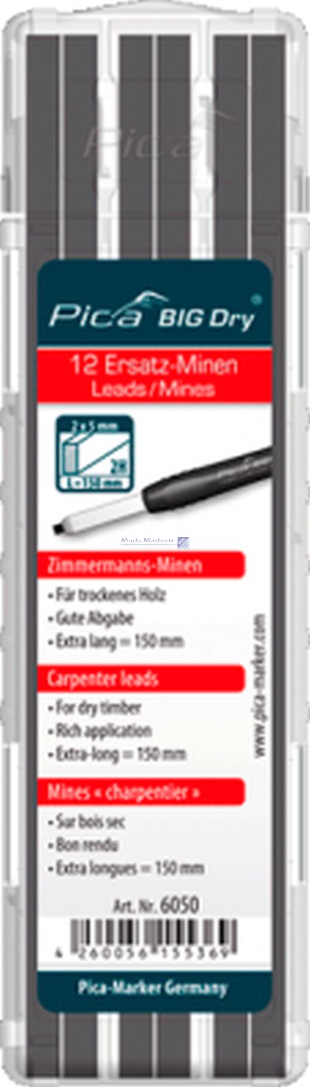 Pica Refill til Pica Big Dry 12 x grafit 2H 6050