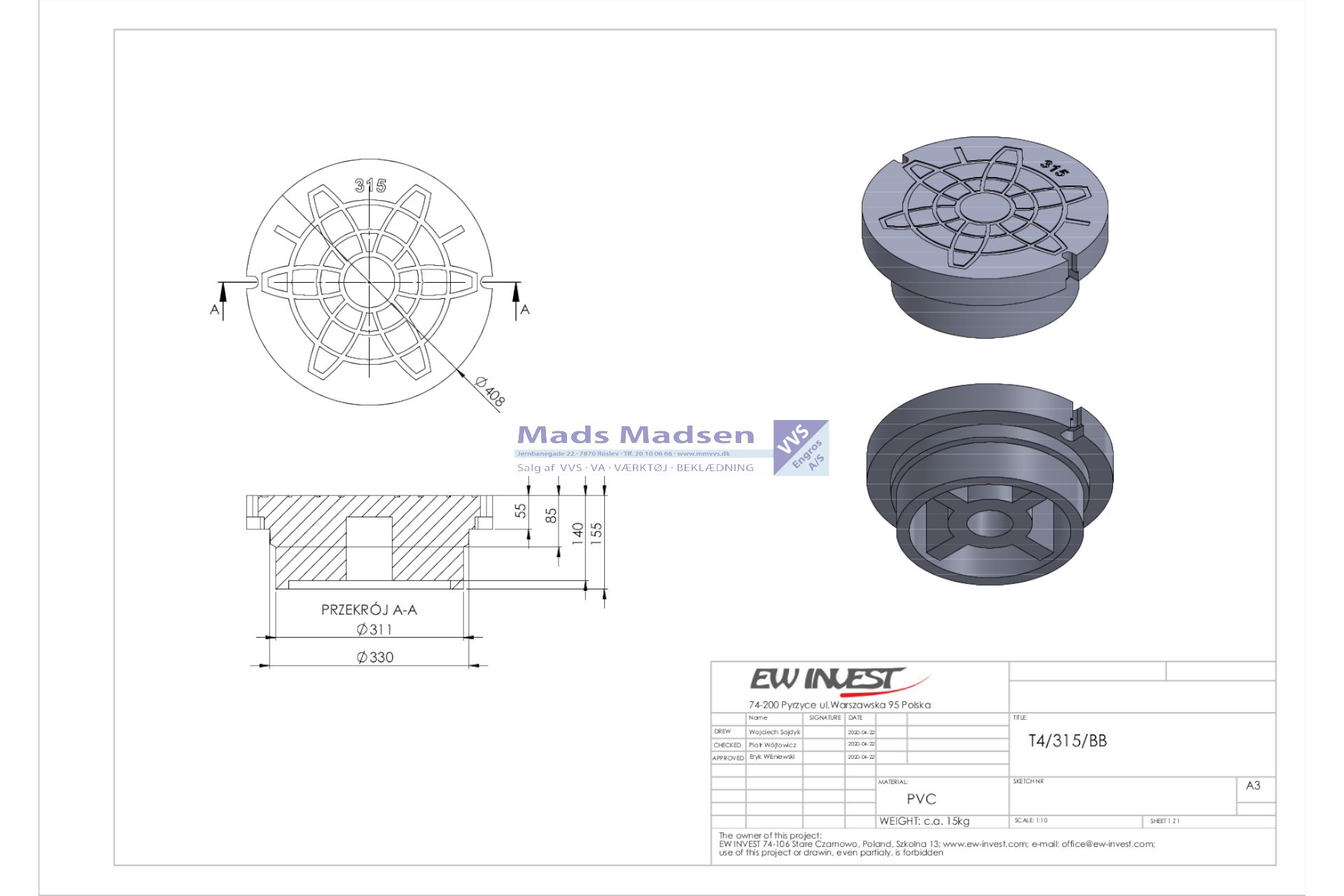 315mm universal PVC-genbrugsplast kegle med fals og dæksel 12,5T - Billede 4