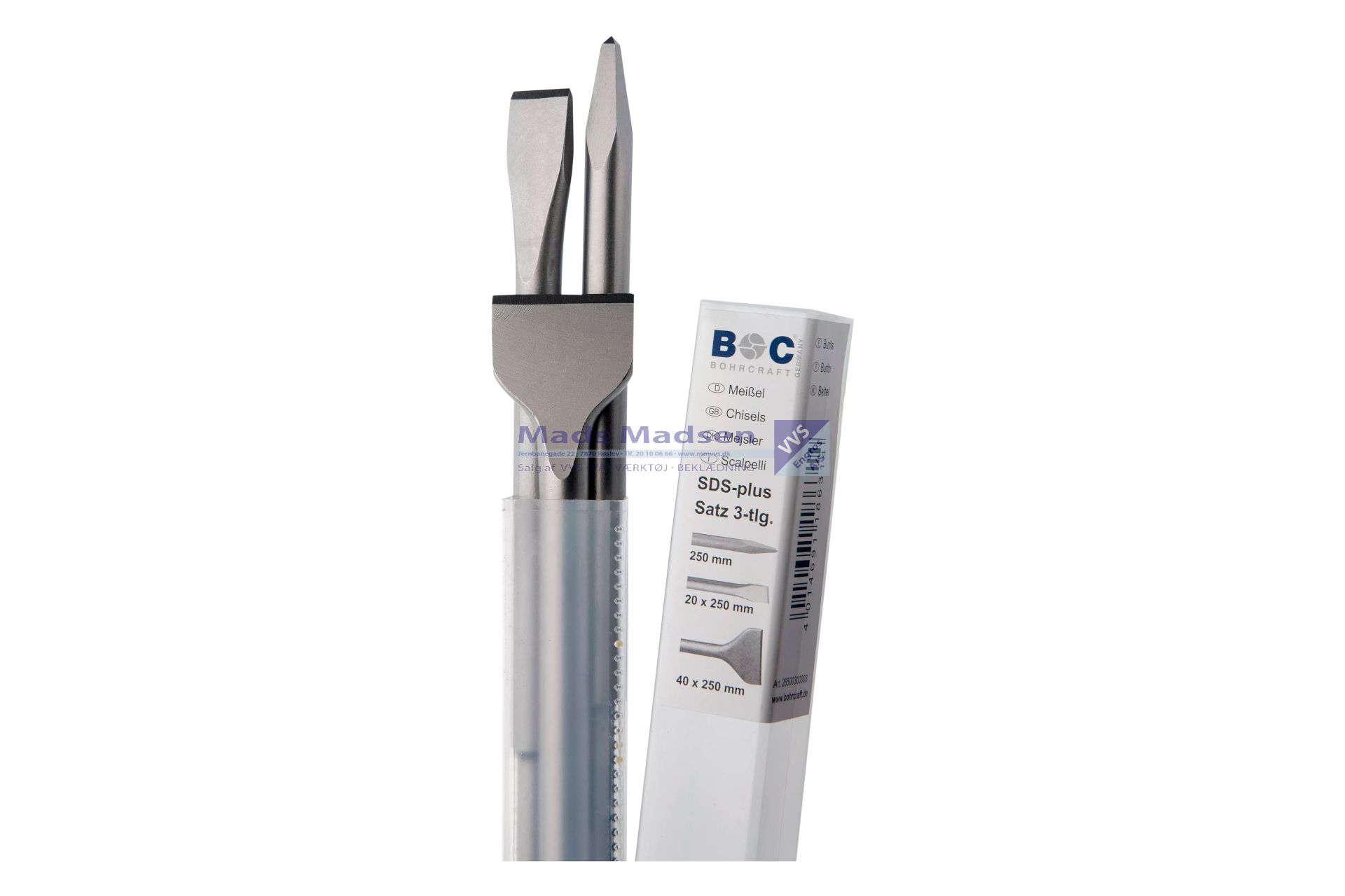 B&C SDS-Plus Mejselsæt 3 dele spids/flad/spade 250mm