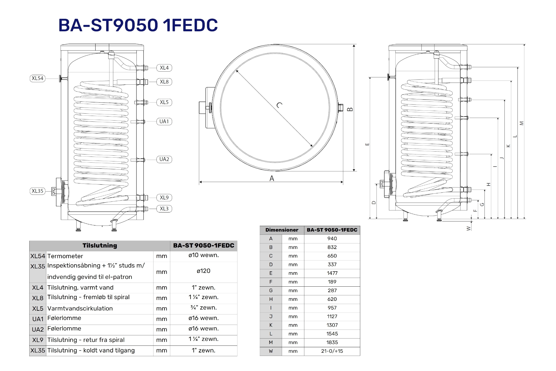 Vølund 500ltr V.V.beholder BA-ST9050 1FEDC m/1 sprial f/varmepumpe 080152 (S) - Billede 2