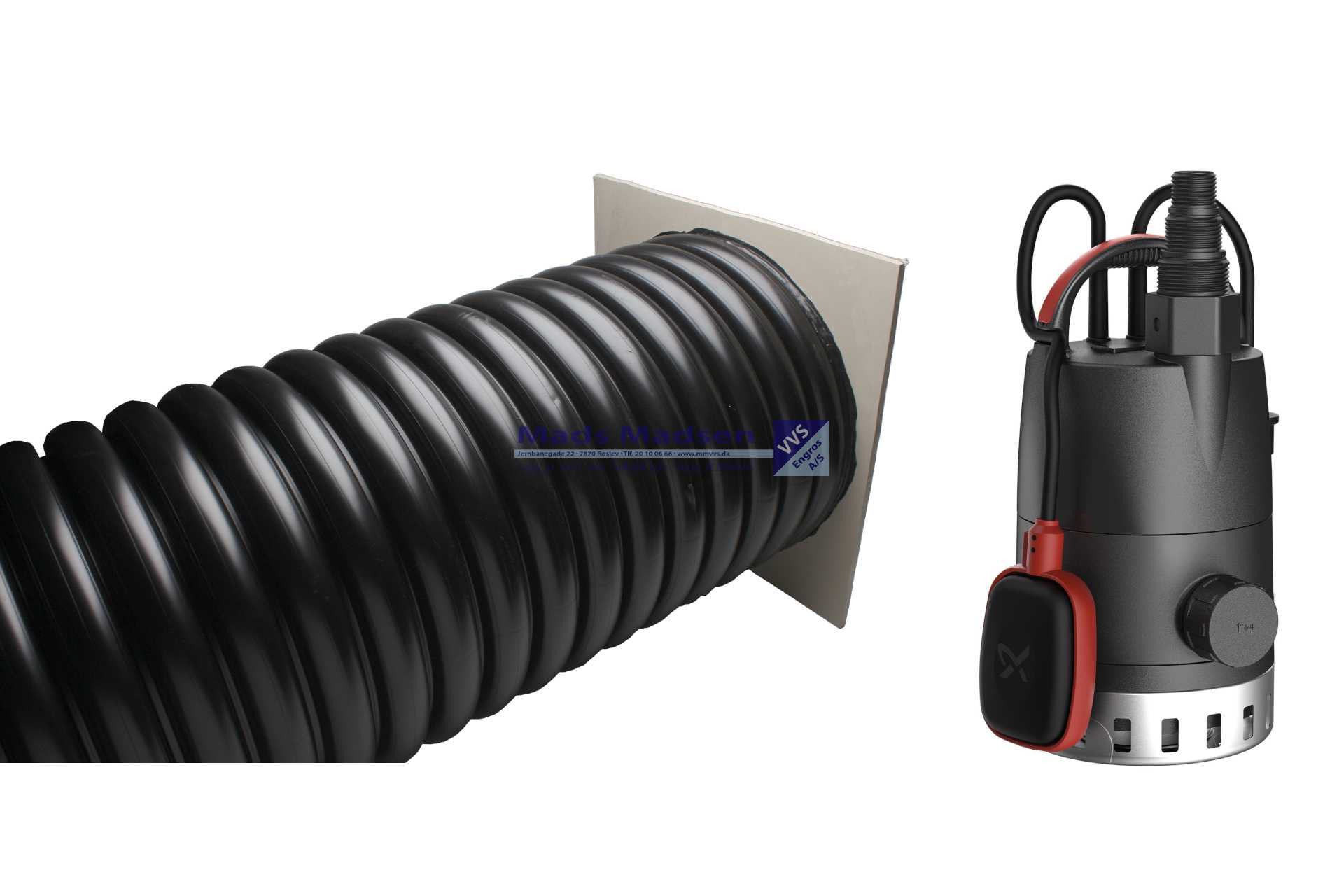 Flow-Drain Pumpebrønd for regnvand Ø600 x 2000mm m/Grundfos CC7-A1 pumpe komplet løsning med opdriftsikret bundplade og "lugtfri" dæksel. Incl rørføring med klapkontraventil og snapkobling, samt løse påboringsmanchetter både for Ø110mm indløb og Ø40mm udløb. Rustfri wire monteret på pumpen.