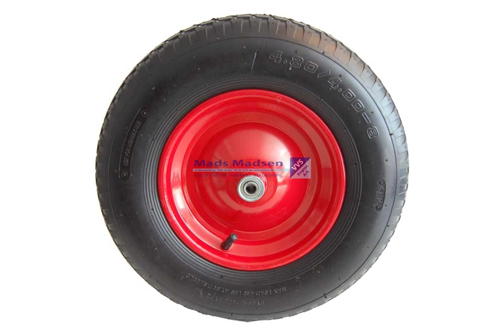 Trillebørhjul 400 x 8 stålfælg m/ kuglelejer 12mm aksel (150kg)