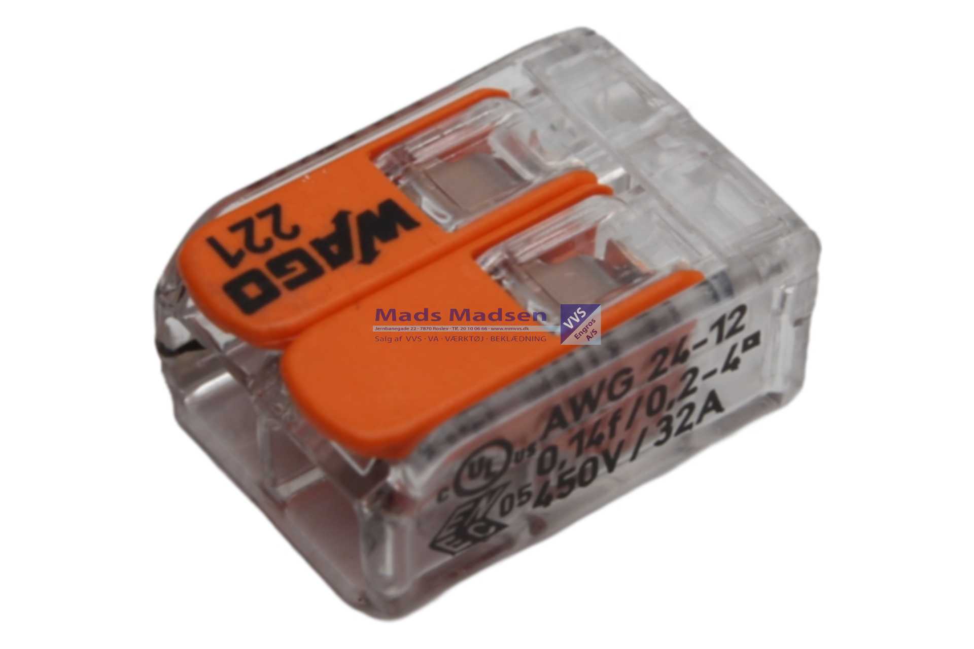 Wago samlemuffe 2 x 0,2-4mm2 221-412 *NETTOPRIS*