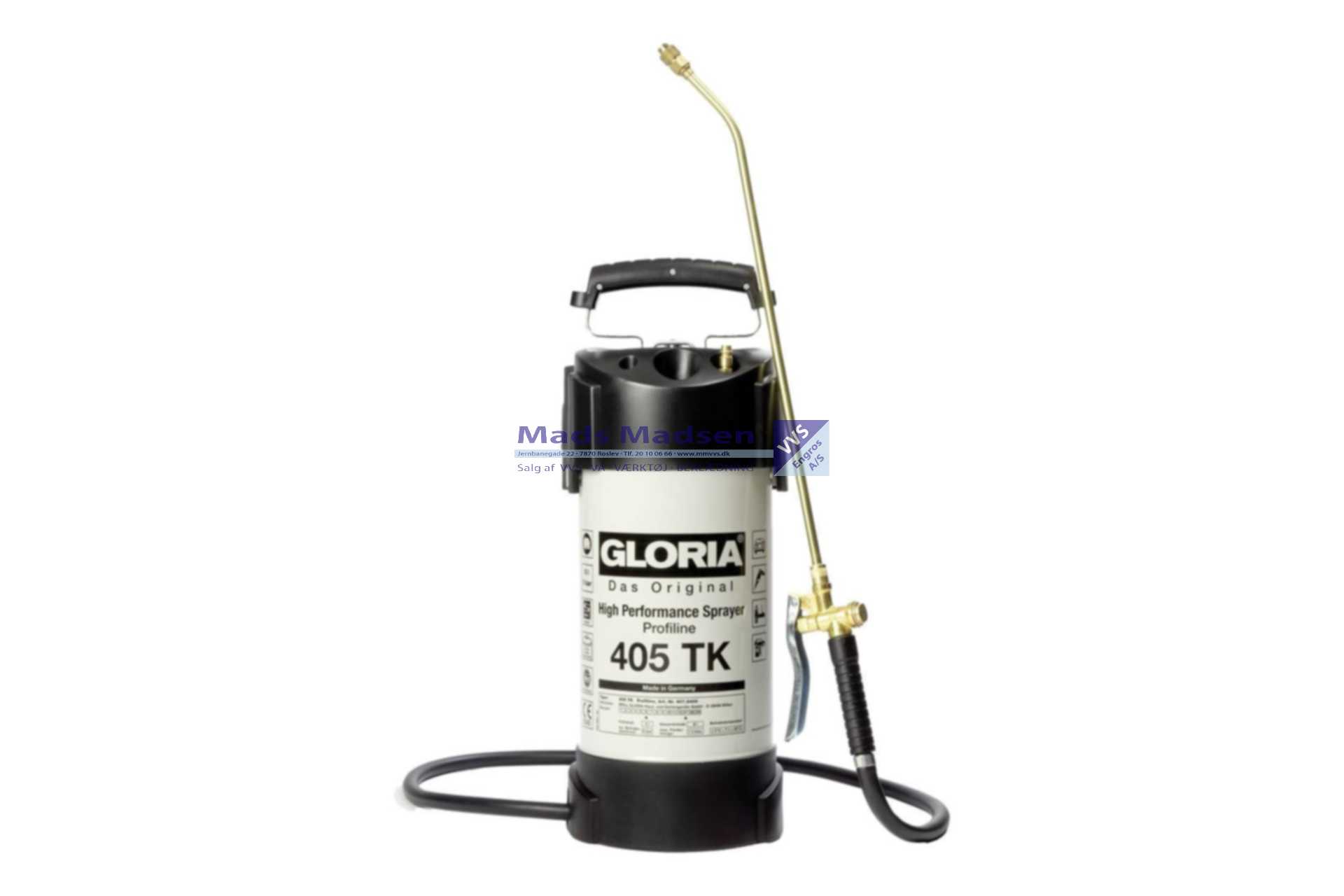 Gloria 405 TK Profiline tryksprøjte 5 L. Manuel pumpe+trykluft, oliebestandig, messingpumpe/dyse inkl. manometer *NETTOPRIS*