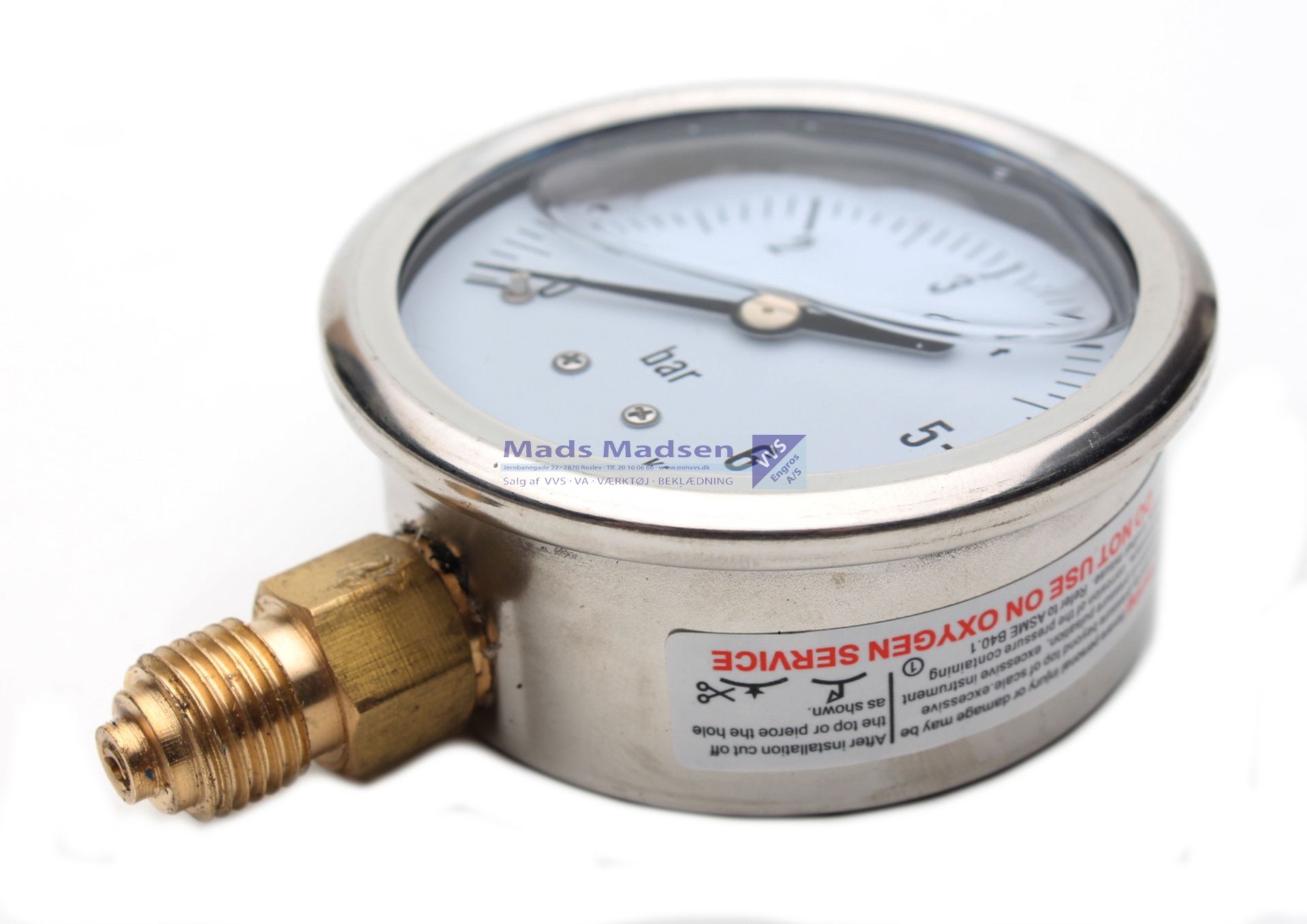 1/4" x 63mm manometer glyc.fyldt 10 bar nippel ned.