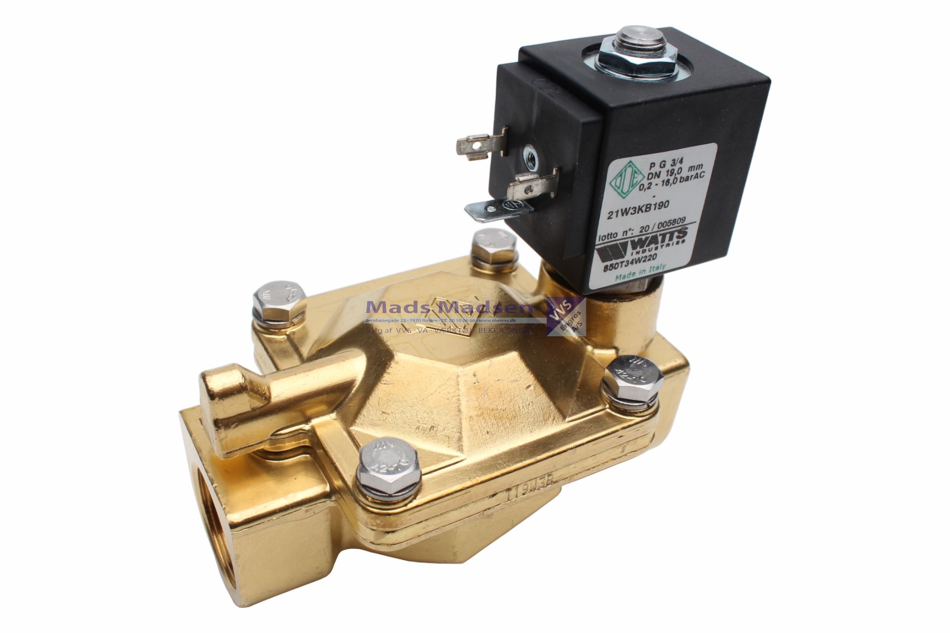 1/2" Watts magnetventil m/220v spole 850T12W220