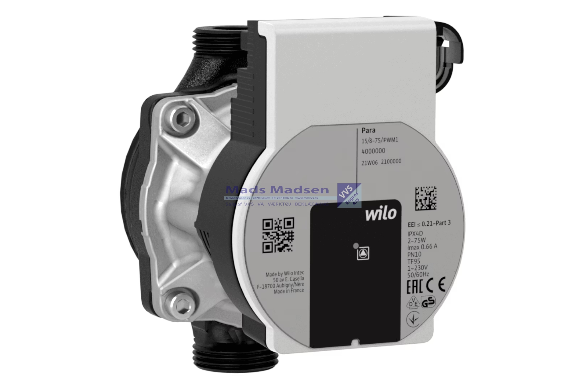 Vølund cirkulations pumpe f/SHK 200S - Wilo 15/8-75/IPWM1 - sidder i top (husk pumpeledninger 346301071 + 346301072) 229791