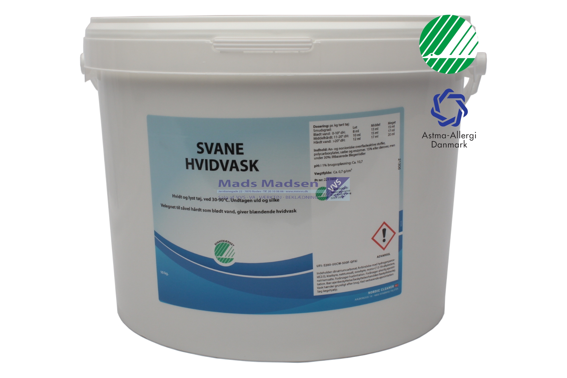 Vaskepulver hvidvask NC4025 Svane & Astma-Allergimærket 30-90gr (ikke uld og silke) á 10kg *NETTOPRIS*