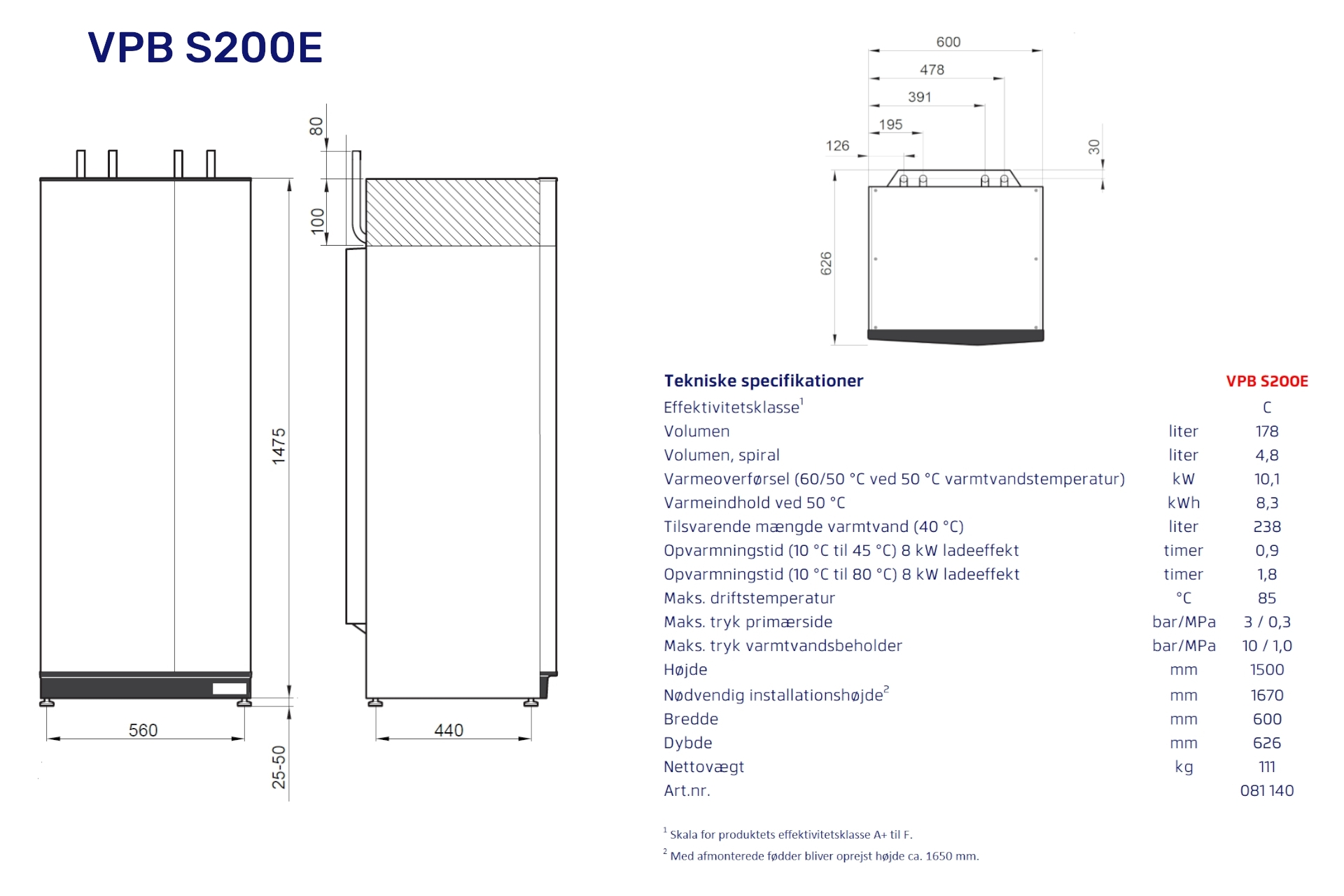 Vølund varmepumpebeholder VPB S200E max. 10kw 081140 (S) - Billede 2