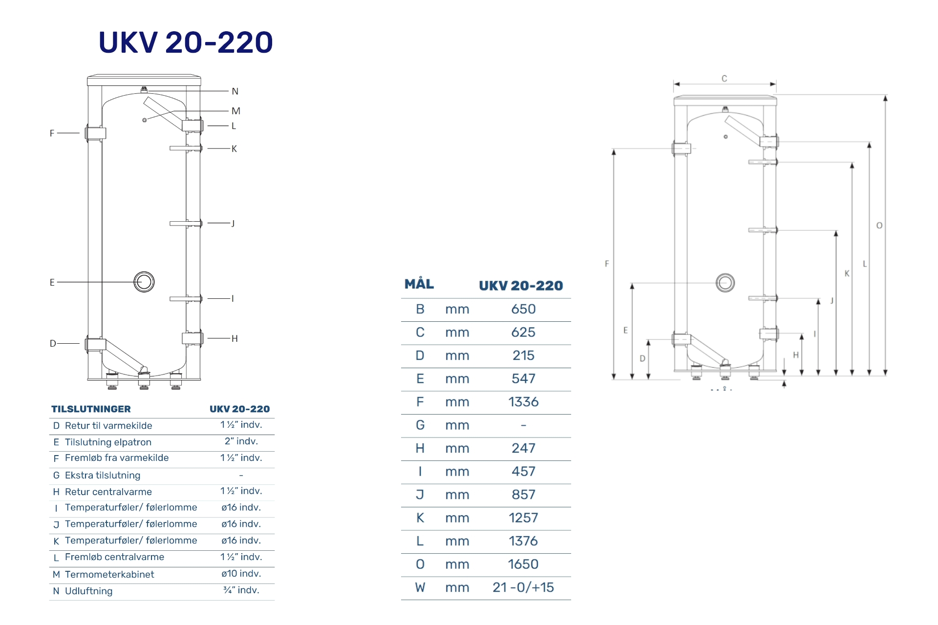 Vølund UKV 20-220 buffebeholder m/4 x 1 1/2" indv. studser & 1 x 2" indv studs til elpatron 080012 - Billede 2