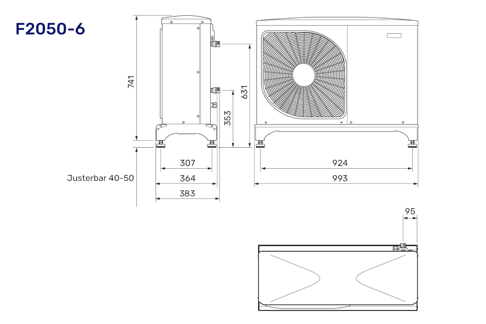Vølund F2050-6 varmepumpe luft/vand 0,5-8 KW (ydelse v/-7/45° = 5 KW) m/frekvensregulerende kompressorer (1 face - kræver 16amp - HP/FI relæ) 064328 (S) - Billede 2