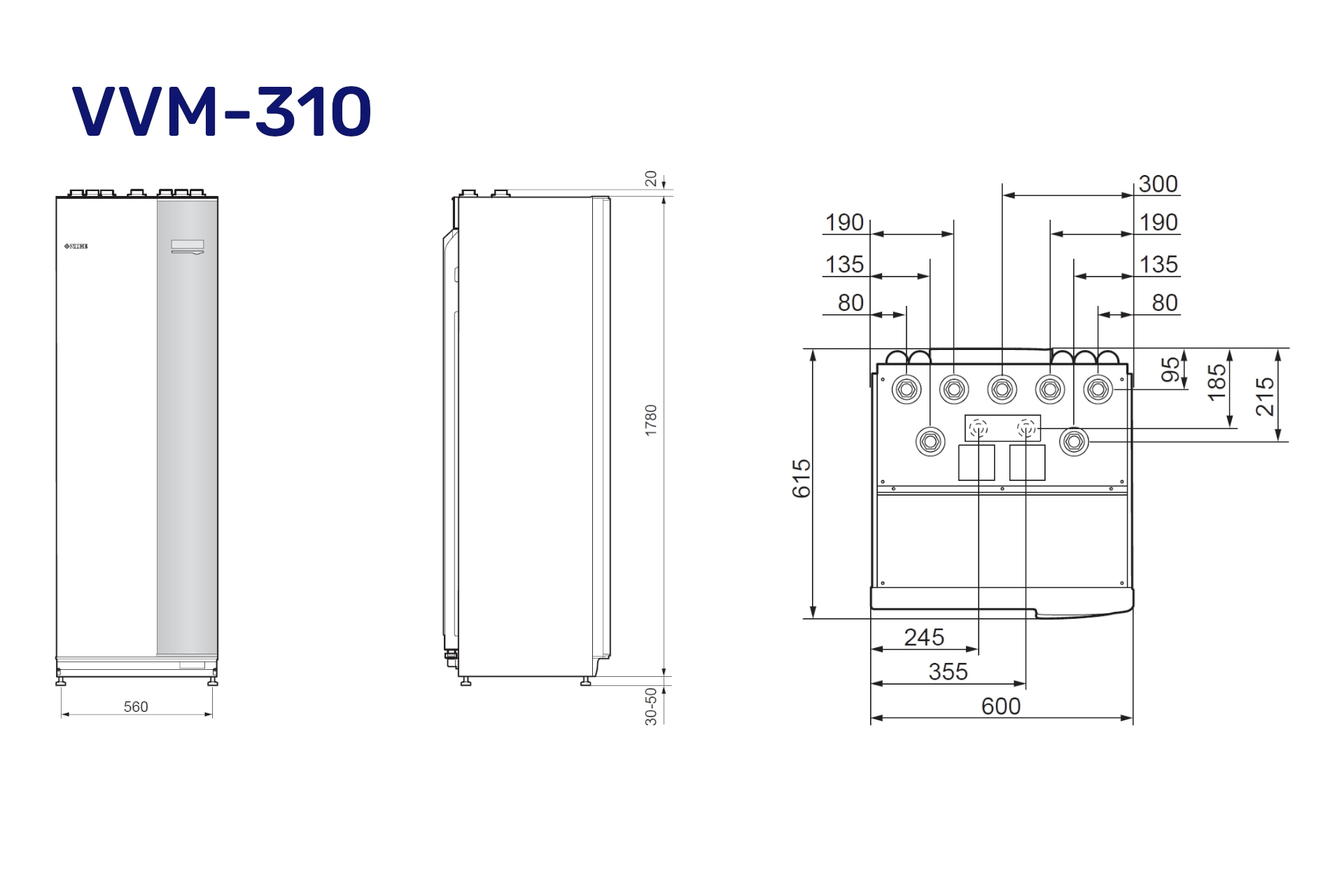 Vølund VVM 310 unik luft/vand indedel m/indbygget brugsvandsspiral (17l/min-max 270ltr 40°) og 50l buffetank (for F2040 & F2120 & S2125 - max 16 kw) (S) - Billede 2