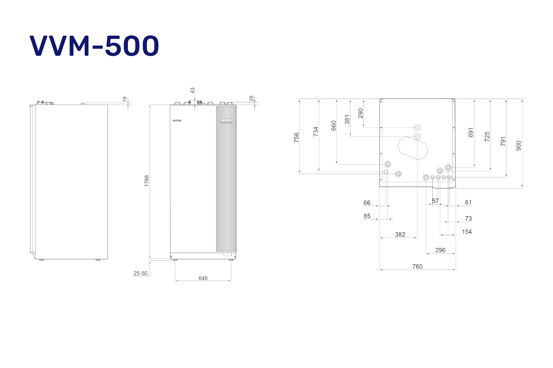 Vølund VVM 500 unik luft/vand indedel m/indbygget brugsvandsspiral 22,8l/min og 80l buffetank (for F2040 & F2120 - max 20 kw) (S) - Billede 2