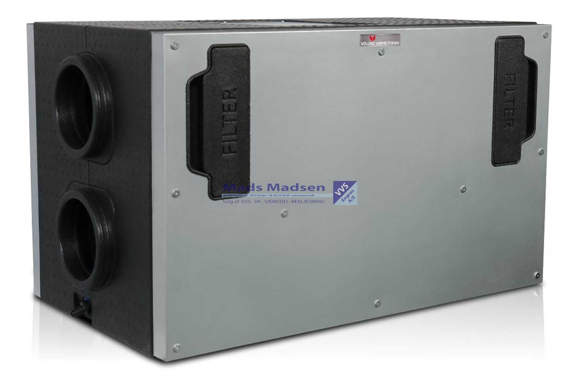 Genvex ventilations aggregat ERS 30-350 loftmodel styres fra Vølundvarmepumpe 250m3/t v/100Pa SEL800 4x indv.160mm & udv. 200mm tilslutninger vandret (S) 066241