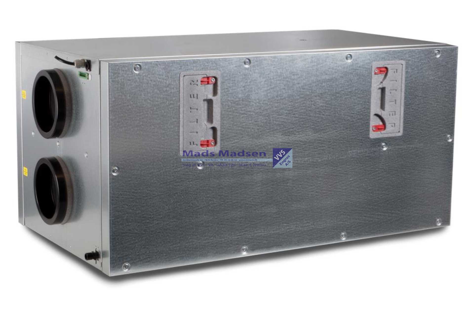 Genvex ventilations aggregat ERS 30-600 loftmodel styres fra Vølundvarmepumpe 335m3/t v/100Pa SEL800 4x indv.160mm & udv. 200mm tilslutninger vandret (S) 066241