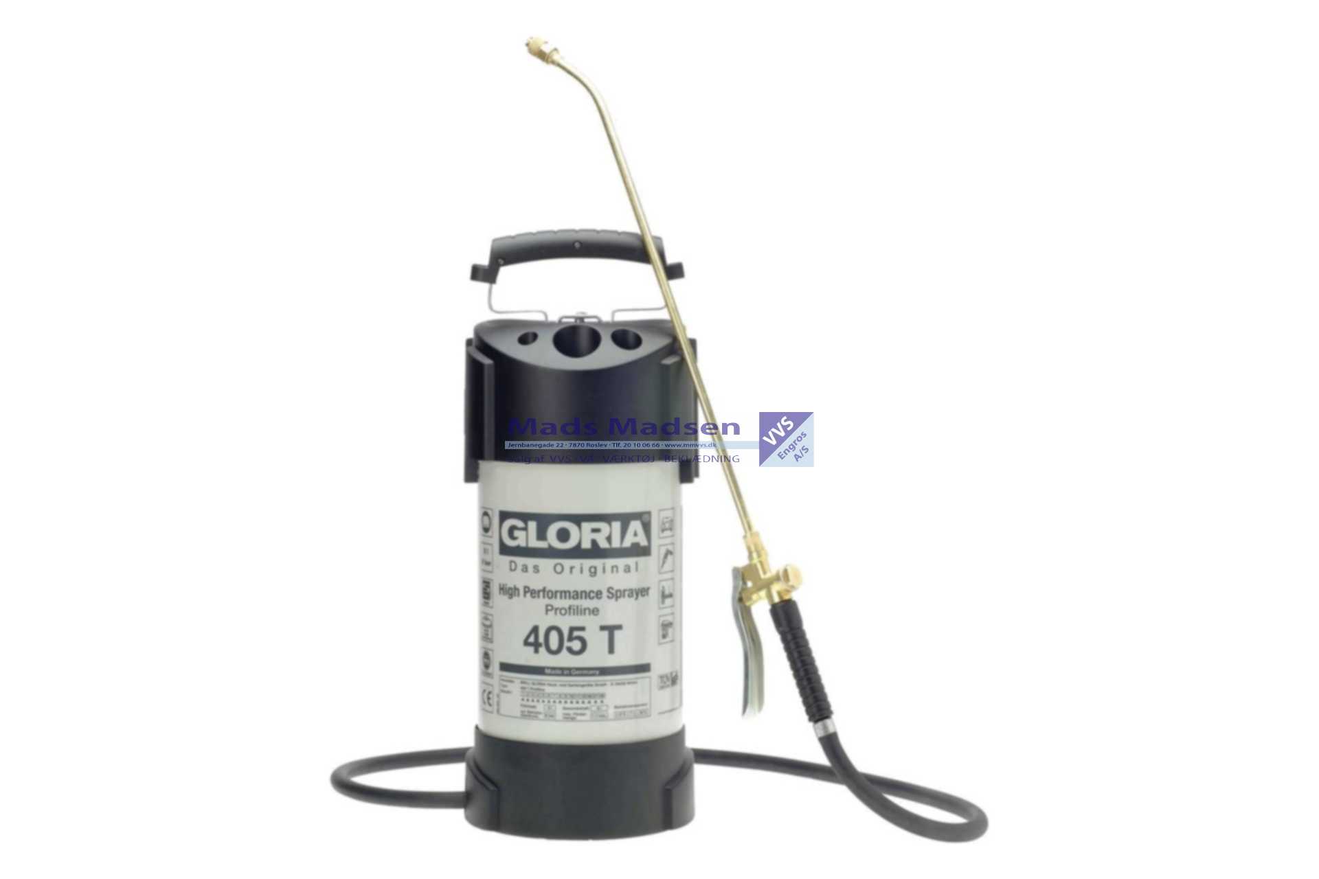 Gloria 405 T Profiline tryksprøjte 5 L. Manuel pumpe, oliebestandig, messingpumpe/dyse inkl. manometer *NETTOPRIS*