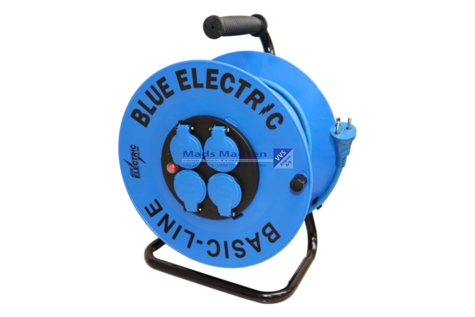 Blue Electric Kabeltromle 10 mtr 4 udtag 3G1,5 m/ jord KT10 *NETTOPRIS*