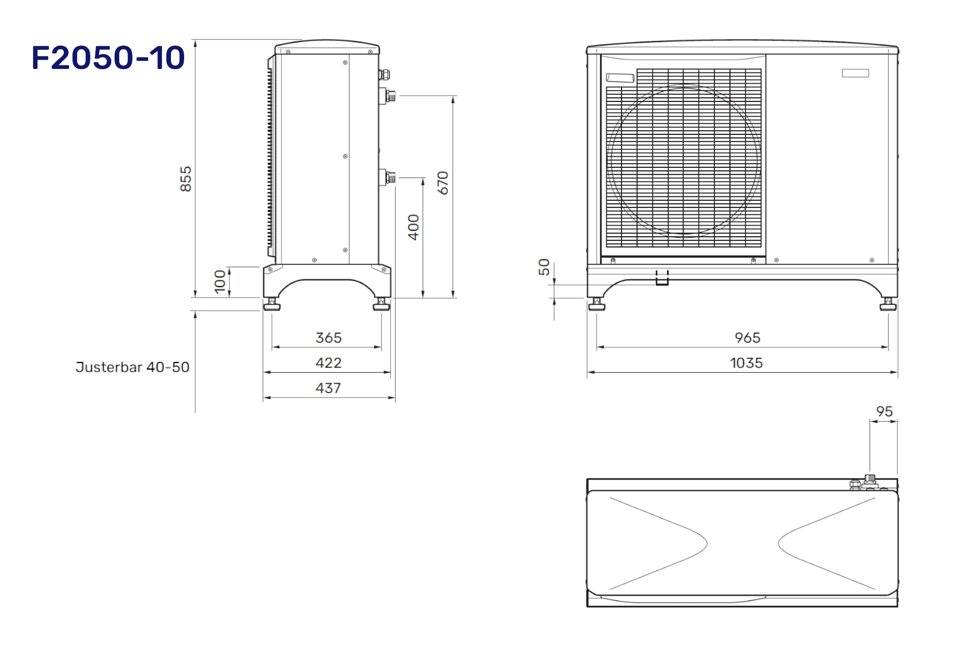 Vølund F2050-10 varmepumpe luft/vand 0,5-11 KW (ydelse v/-7/45° = 8,3 KW) m/frekvensregulerende kompressorer (1 face - kræver 16amp - HP/FI relæ) 064318 (S) - Billede 2