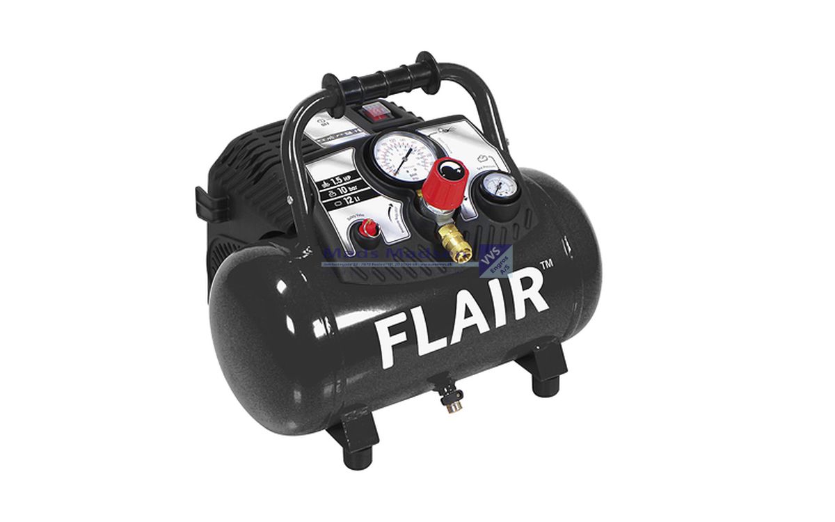 Flair Kompressor bærbar 1,5 HK 12 ltr. oliefri 54230 *NETTOPRIS*