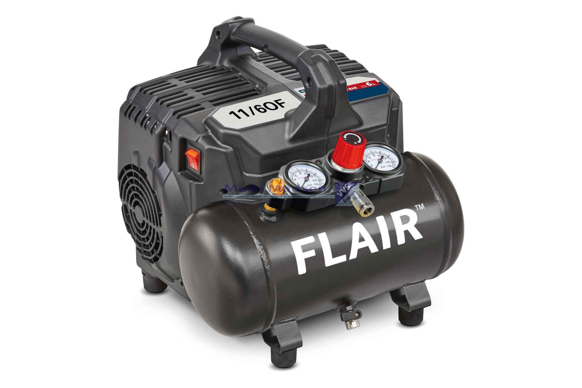 Flair Kompressor Bærbar 1,0 HK 6 ltr oliefri lydsvag (59 db) 54244 *NETTOPRIS*