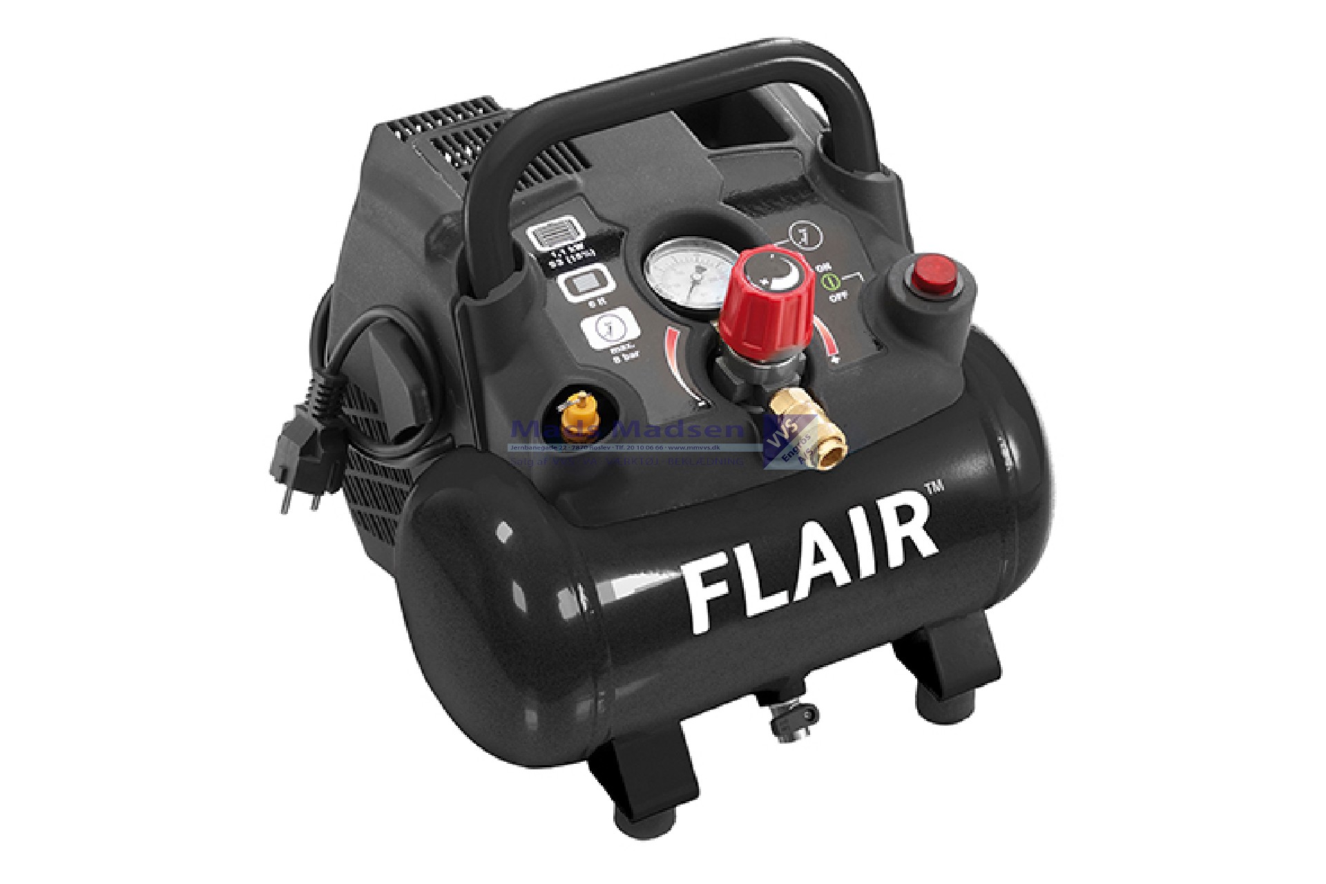 Flair Kompressor Bærbar 1,5 HK 6 ltr oliefri (77 db) 54236 *NETTOPRIS*
