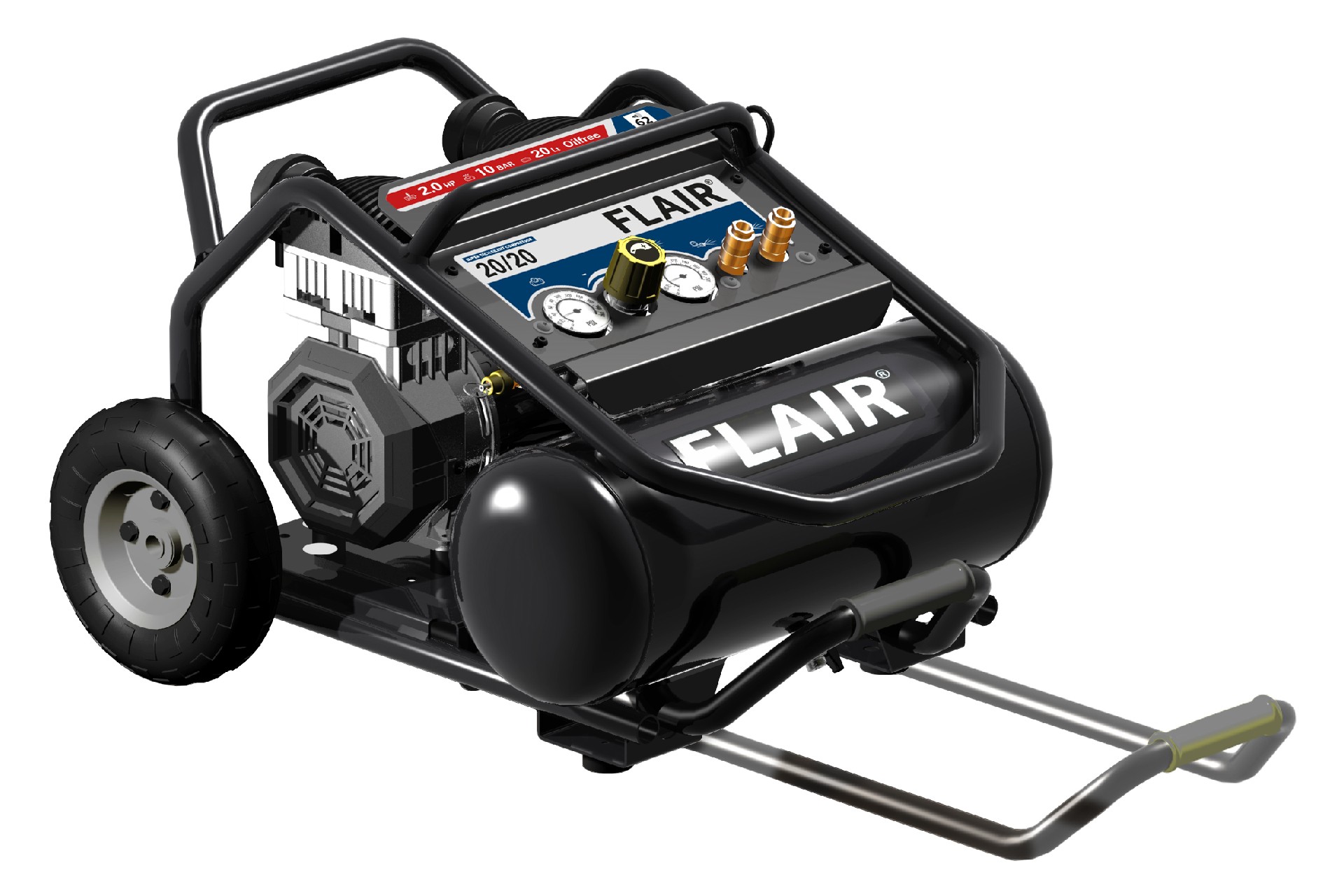 Flair Kompressor 20/20 2,0 HK 20 ltr. oliefri Lyddæmpet 64dB 54251 *NETTOPRIS*