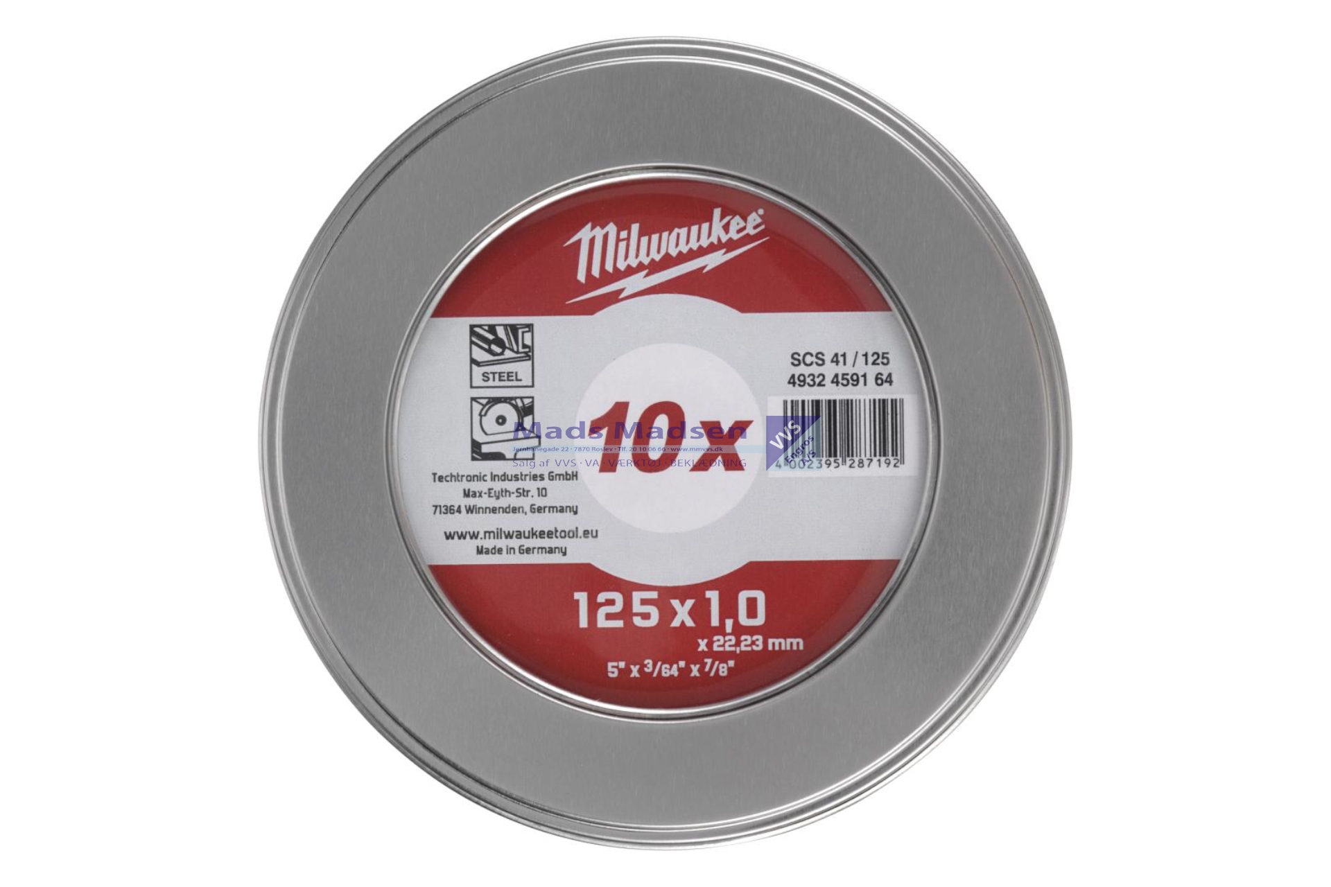 125 x 1,0 x 22,2 mm Milwaukee skæreskive stål pk.á 10 stk 4932459164 *NETTOPRIS* XXX