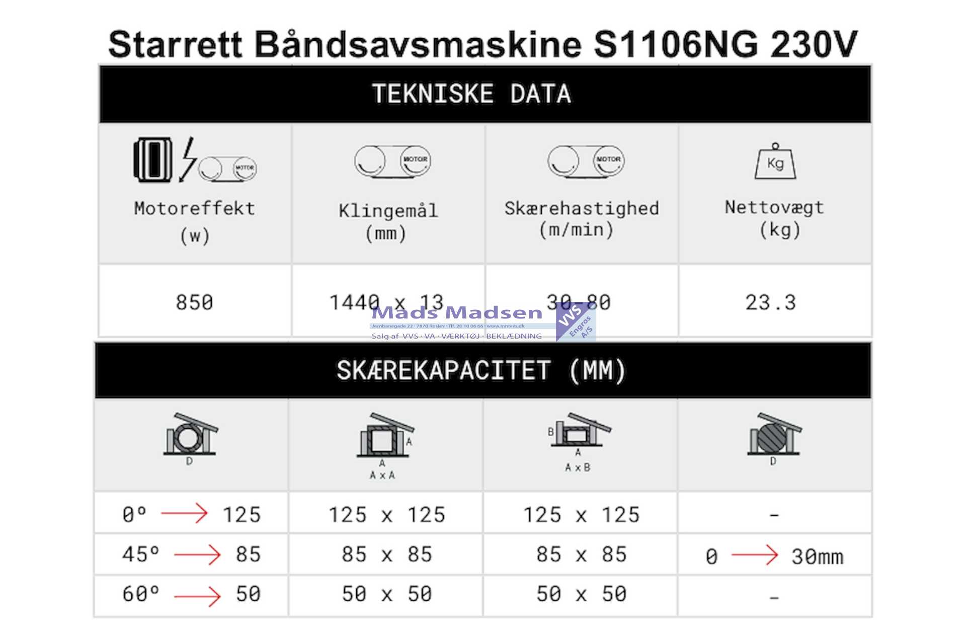 Starrett Båndsavsmaskine S1106NG 230V (50Hz) *NETTOPRIS* - Billede 3