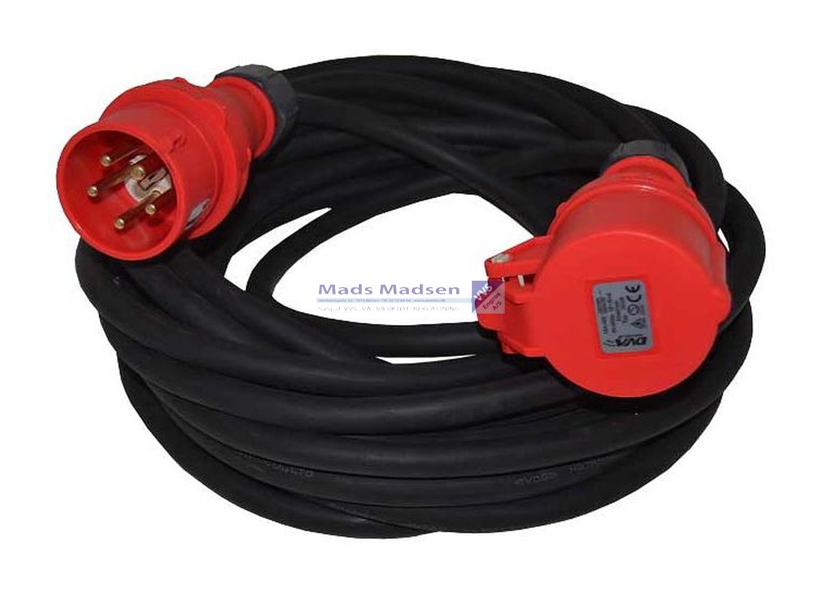DVA Kabelsæt CEE 400V 16A 5x1,5mm2 fasevender 25 mtr 16113 *NETTOPRIS*
