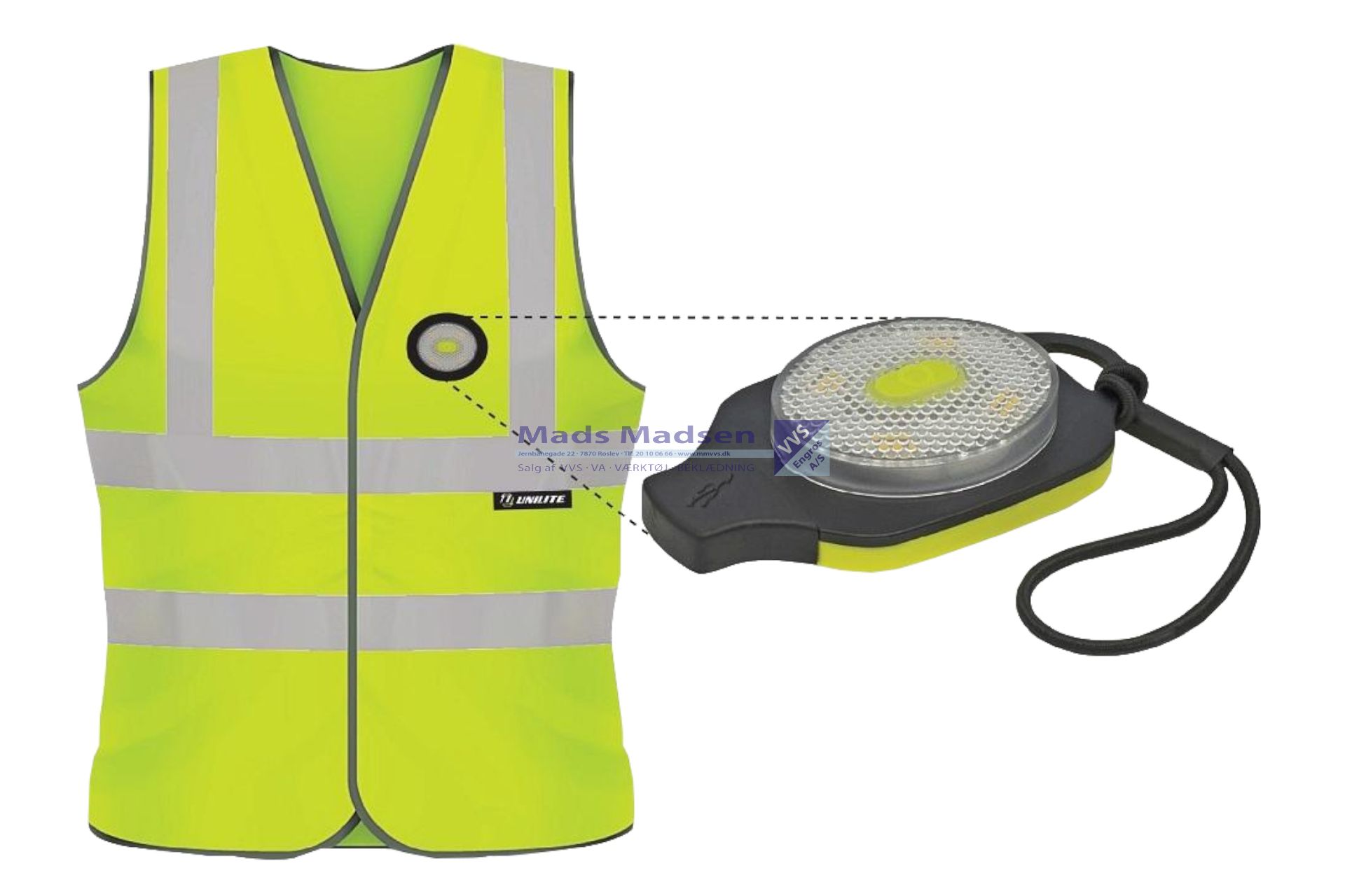 JAK EN471 Refleksvest SV-01Y one-size Gul 2XL Klasse 2 med 150 lumen opladelig LED lampe