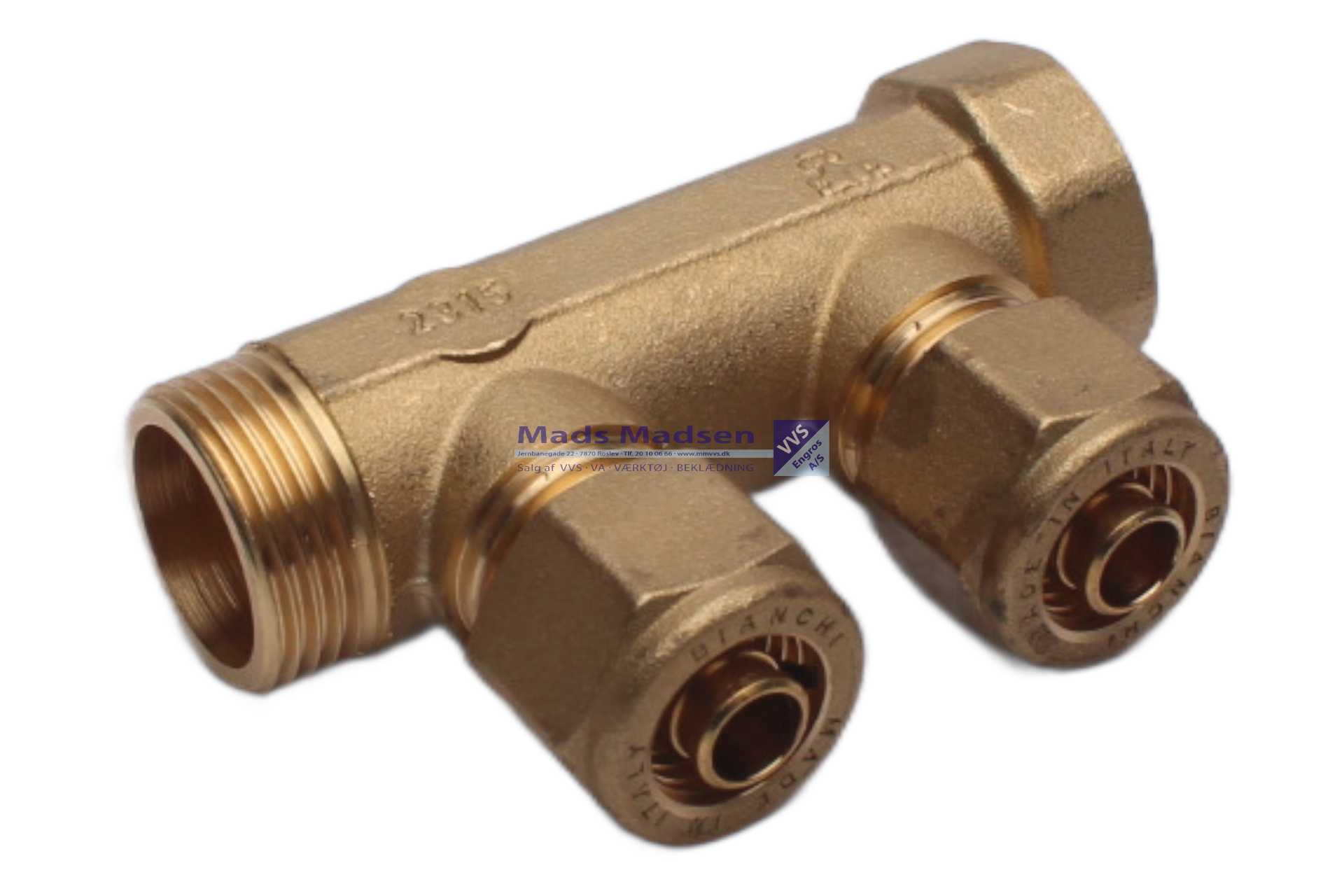 3/4" x 1/2" fordelerrør 2 afg incl. 15mm omløbersæt