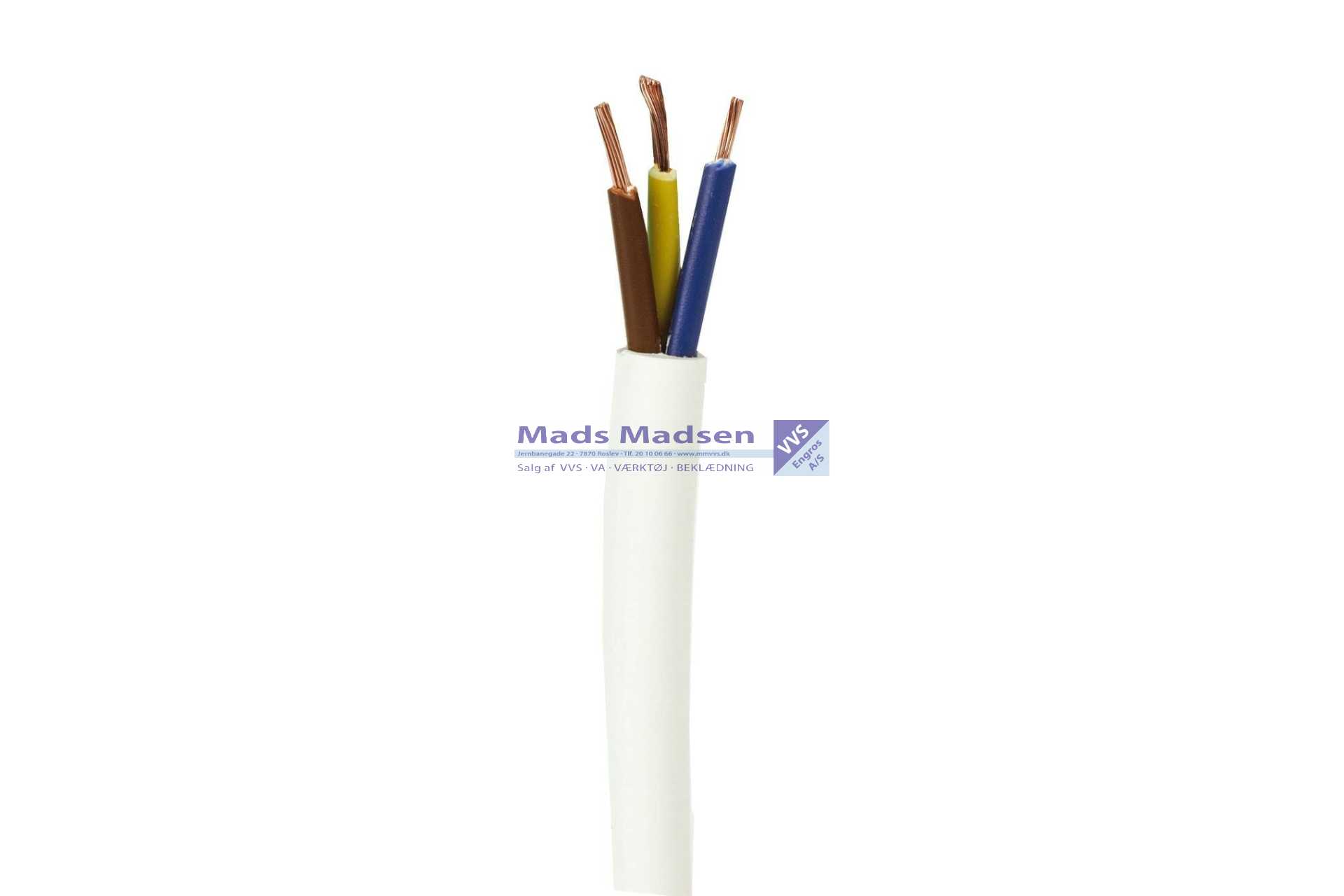 Plastkappeledning 3G0,75 hvid H03VV-F 100 mtr/rl *NETTOPRIS*