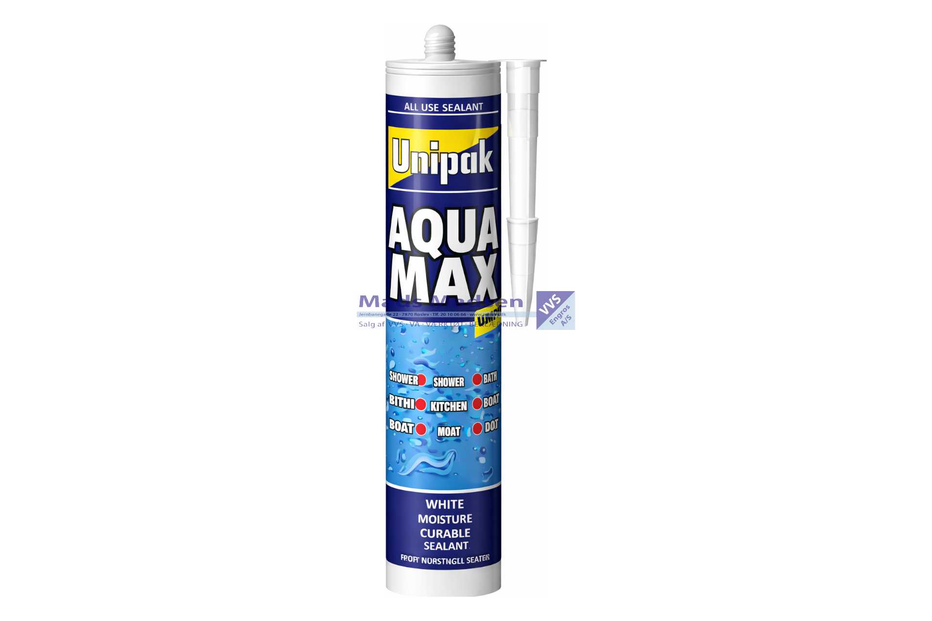 Unipak Aqua Max Hvid, Lim og fugemasse i bassiner bla. under vand 12 stk/krt *NETTOPRIS*