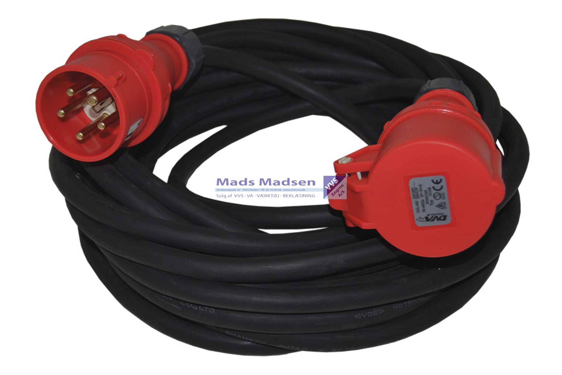 DVA Kabelsæt CEE 400V 16A 5x1,5mm2 fasevender 10 mtr 16106 *NETTOPRIS*