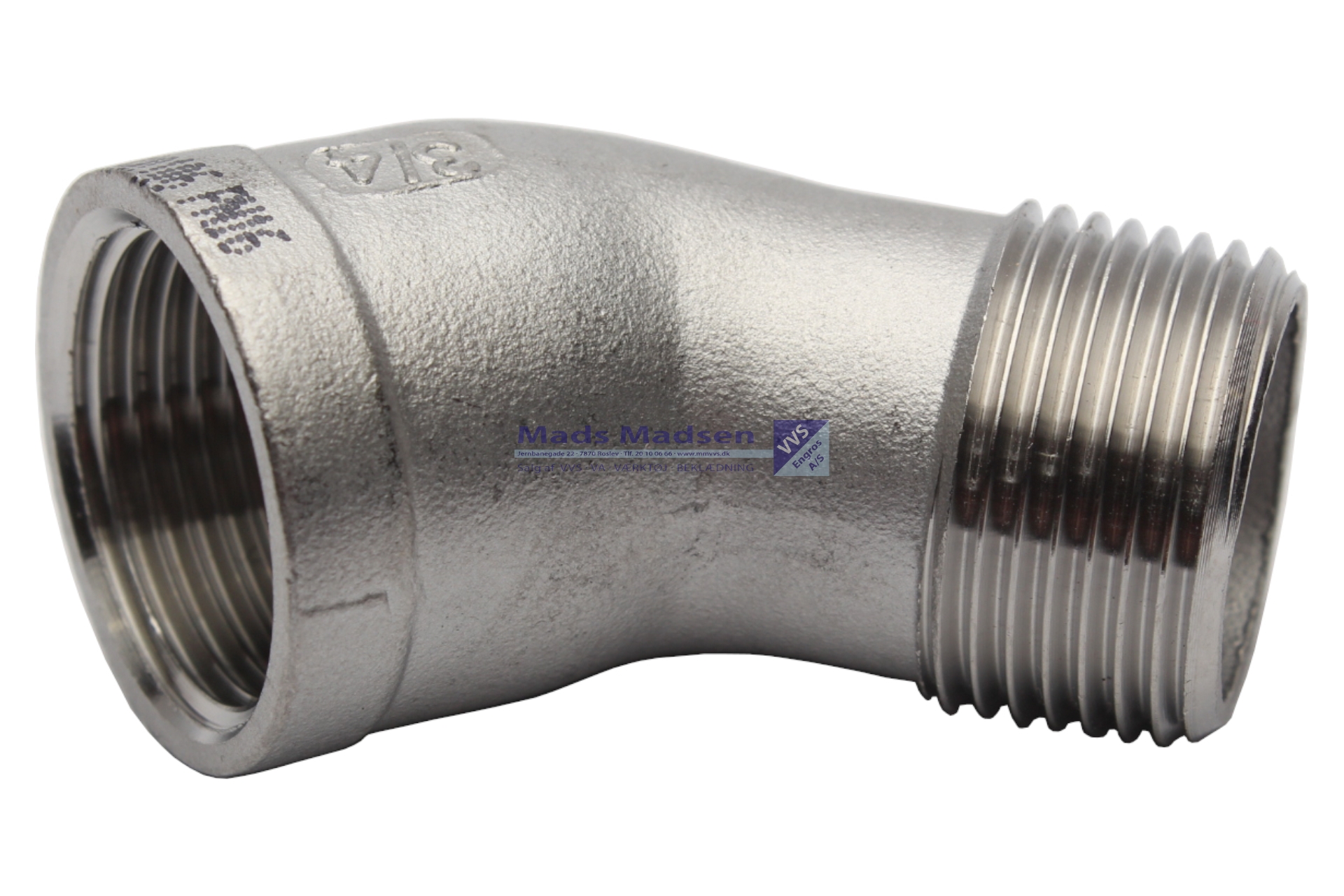 1/2" rustfri/syrefast vinkel 45gr m/n 316L